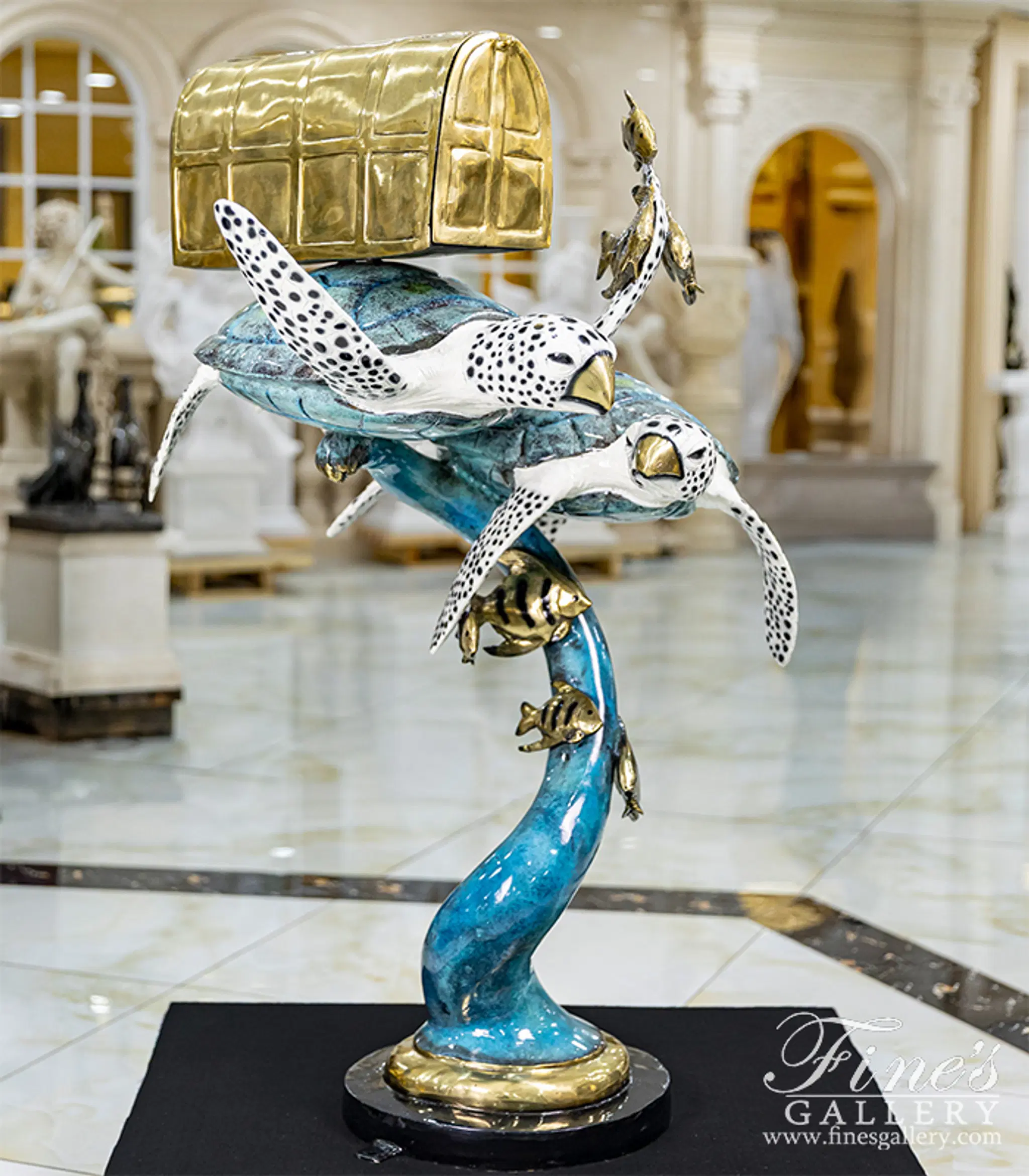Bronze Statues - Sea Turtles Mailbox In Brilliant Blue - BS-1659